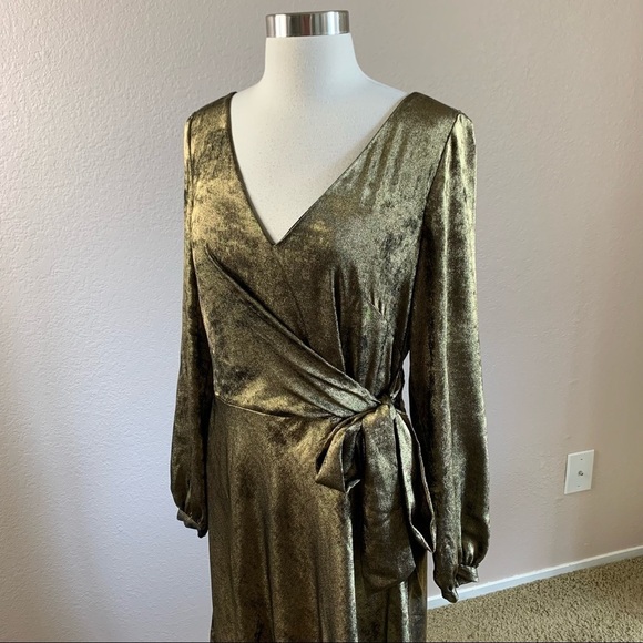 Lauren Ralph Lauren Sateen Faux Wrap Dress Gold - Picture 9 of 11